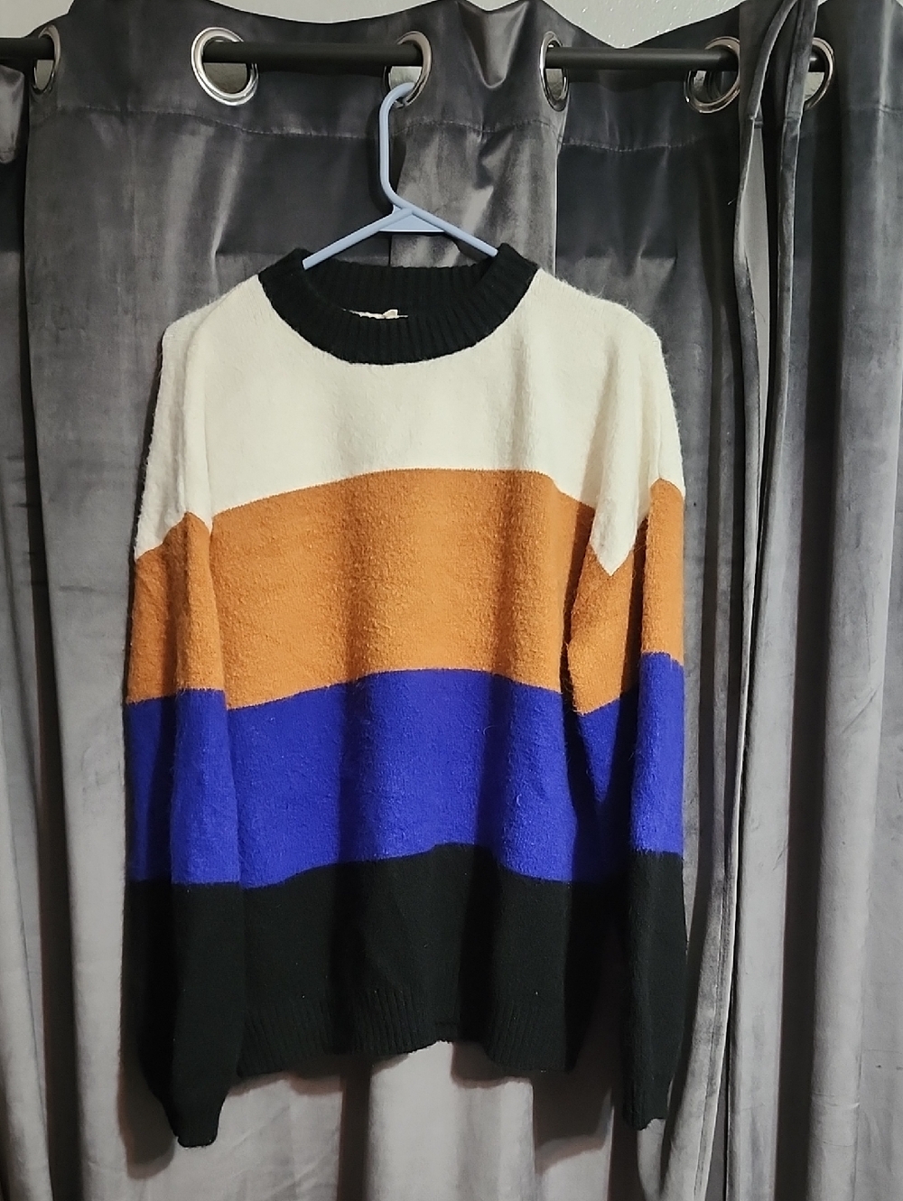 Womens Colorblock Crewneck Sweater - Cream, Tan, Blue, Black